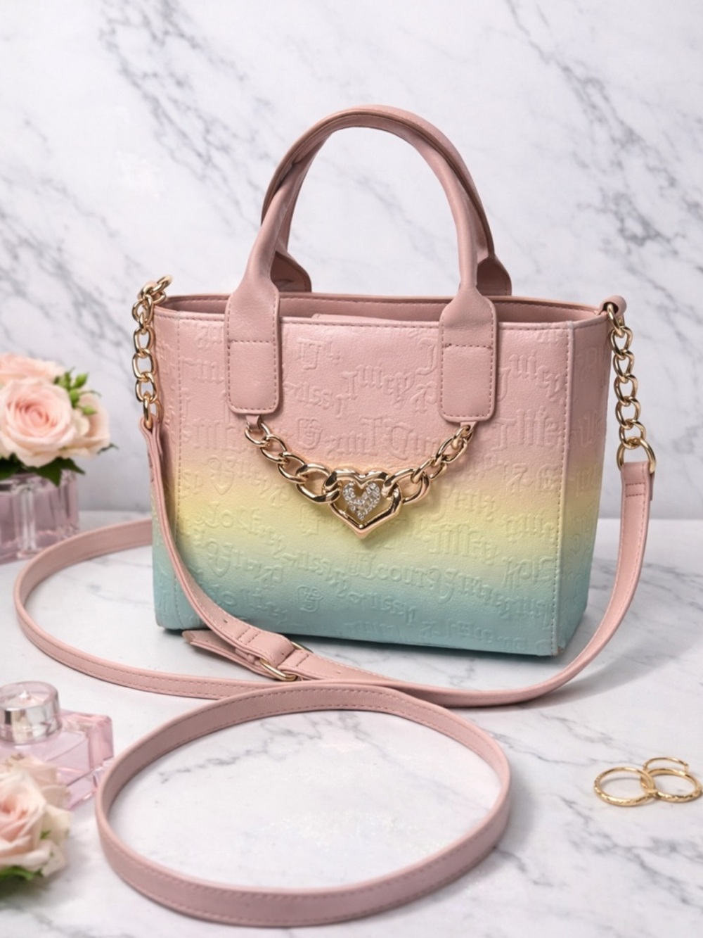 Juicy Couture Pastel Gradient Satchel Heart Chain Crossbody Bag
